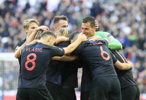 18th November 2018, Wembley Stadium, London, England; UEFA Nations League football, England versus Croatia; Croatia players celebrate the opening goal off the game scored by Andrej Kramaric of Croatia in the 57th minute  ActionPlus12081216 ConorxMolloy