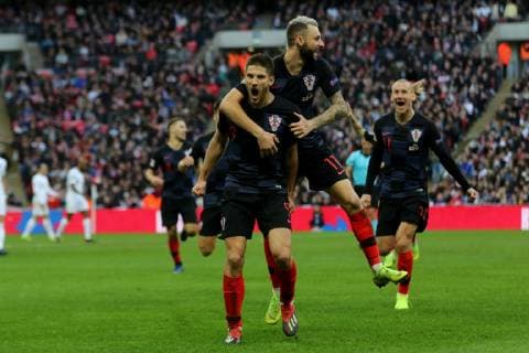 Andrej Kramaric celebrates scoring Croatia s opening goal during the Nations League A Group 4 international match L?nderspiel between England and Croatia at Wembley Stadium, London, England on 18 November 2018. Copyright: xPaulxDennisx PMI-2412-0013