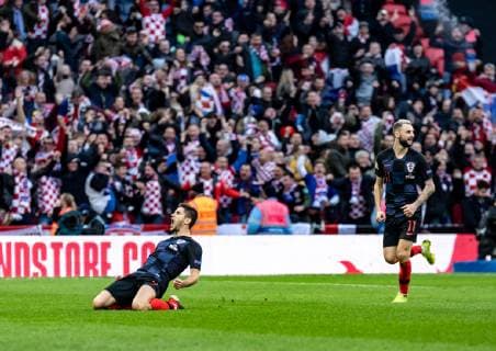 Andrej Kramaric of Croatia celebrates his goal during the UEFA Nation League Group Stage match between England and Croatia at Wembley Stadium, London, England on 18 November 2018. Copyright: xLiamxMcAvoyx 21980038