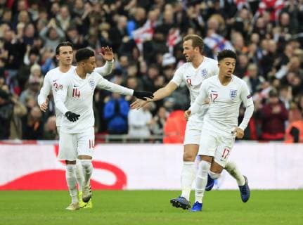 18th November 2018, Wembley Stadium, London, England; UEFA Nations League football, England versus Croatia; Harry Kane of England congratulates Jesse Lingard of England on scoring the equalising goal in the 78th minute  ActionPlus12081222 ConorxMolloy