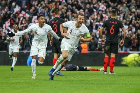 GOAL - Harry Kane (Tottenham Hotspur) of England (9) celebrates after he scores his team?s second goal to make the score 2-1during the Nations League A Group 4 international match L?nderspiel between England and Croatia at Wembley Stadium, London, England on 18 November 2018. Copyright: xDavidxHornx PMI-2413-0032