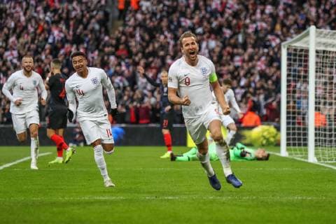 GOAL - Harry Kane (Tottenham Hotspur) of England (9) celebrates after he scores his team?s second goal to make the score 2-1during the Nations League A Group 4 international match L?nderspiel between England and Croatia at Wembley Stadium, London, England on 18 November 2018. Copyright: xDavidxHornx PMI-2413-0034