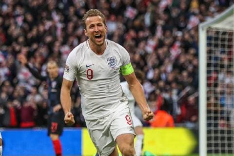 GOAL - Harry Kane (Tottenham Hotspur) of England (9) celebrates after he scores his team?s second goal to make the score 2-1during the Nations League A Group 4 international match L?nderspiel between England and Croatia at Wembley Stadium, London, England on 18 November 2018. Copyright: xDavidxHornx PMI-2413-0036