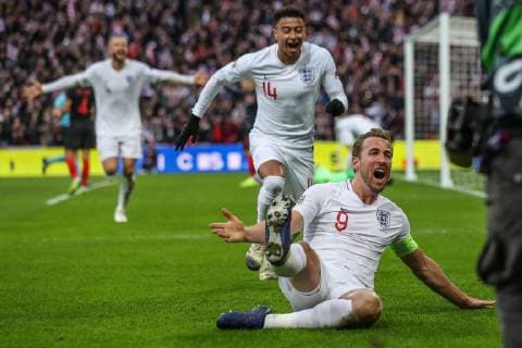 GOAL - Harry Kane (Tottenham Hotspur) of England (9) celebrates after he scores his team?s second goal to make the score 2-1during the Nations League A Group 4 international match L?nderspiel between England and Croatia at Wembley Stadium, London, England on 18 November 2018. Copyright: xDavidxHornx PMI-2413-0043