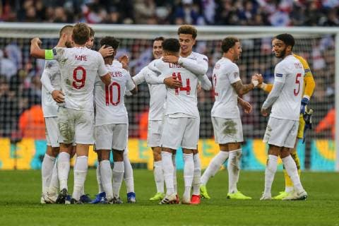 England players celebrate victory at the final whistle during the Nations League A Group 4 international match L?nderspiel between England and Croatia at Wembley Stadium, London, England on 18 November 2018. Copyright: xDavidxHornx PMI-2413-0049