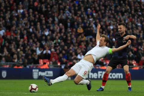 18th November 2018, Wembley Stadium, London, England; UEFA Nations League football, England versus Croatia; Harry Kane of England slides into the box and scores for 2-1 in minute 85  ActionPlus12081227 ShaunxBrooks