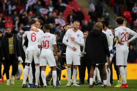England Manager, Gareth Southgate hugs John Stones at the final whistle as they celebrate their 2-1 victory against Croatia during the Nations League A Group 4 international match L?nderspiel between England and Croatia at Wembley Stadium, London, England on 18 November 2018. Copyright: xPaulxDennisx PMI-2412-0018