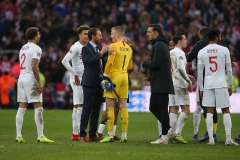 England v Croatia UEFA Nations League Jordan Pickford of England and England Manager Gareth Southgate celebrate victory at the end of the UEFA Nations League match at Wembley Stadium, London Content Not Available For UK Newspapers Copyright: xPaulxChestertonx FIL-12568-0093