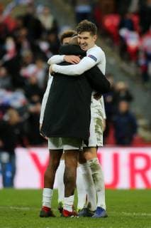 John Stones embraces Fabian Delph at the final whistle to celebrate England s victory during the Nations League A Group 4 international match L?nderspiel between England and Croatia at Wembley Stadium, London, England on 18 November 2018. Copyright: xPaulxDennisx PMI-2412-0035
