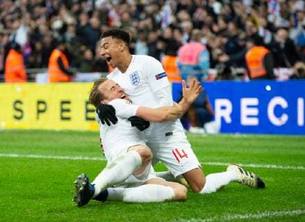 (181119) -- LONDON, Nov, 19 2018 -- Harry Kane (L) and Jesse Lingard of England celebrate after scoring during League A Group 4 match of UEFA Nations League between England and Croatia at the Wembley Stadium in London, Britain on Nov. 18, 2018. England won 2-1. ) (SP)BRITAIN-LONDON-FOOTBALL-UEFA NATIONS LEAGUE-ENGLAND VS CROATIA MarekxDorcik 