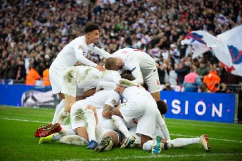 (181119) -- LONDON, Nov, 19 2018 -- Players of England celebrate after scoring during League A Group 4 match of UEFA Nations League between England and Croatia at the Wembley Stadium in London, Britain on Nov. 18, 2018. England won 2-1. ) (SP)BRITAIN-LONDON-FOOTBALL-UEFA NATIONS LEAGUE-ENGLAND VS CROATIA MarekxDorcik 