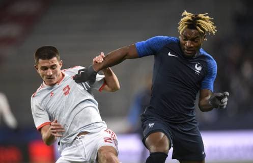 Allan Saint Maximin ( France ) - Sergi Palencia ( Espagne ) FOOTBALL : France vs Espagne - Match Amical - Caen - 19 11 2018 FedericoPestellini PANORAMIC 