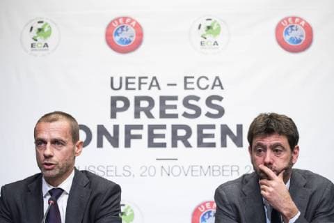 Sport Themen der Woche KW47 Sport Bilder des Tages Sport Bilder des Tages UEFA President Aleksander Ceferin and ECA Chairman Andrea Agnelli pictured during a press conference PK Pressekonferenz of the Union of European Football Associations UEFA, Tuesday 20 November 2018 in Brussels. Earlier Tuesday, there was a meeting with the European Commissioner for Education, Culture, Youth and Sports. LAURIExDIEFFEMBACQ  x05473590x