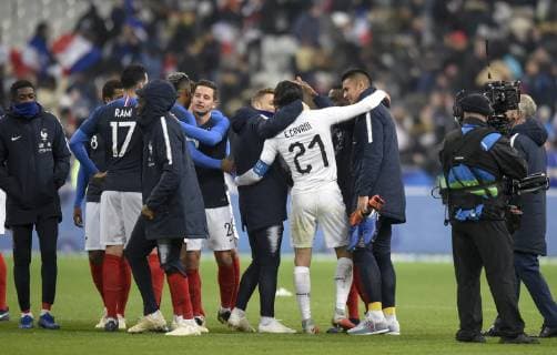 Tanguy Ndombele (France) - Alphonse Areola (France) - joie des joueurs de l equipe de France FOOTBALL : France vs Uruguay - Match Amical - Paris - 20 11 2018 FedericoPestellini PANORAMIC 