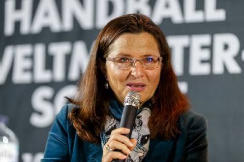 Muenchen, Deutschland, 21.11.2018, Pressekonferenz, 50 Tage bis zur Handball-WM 2019 Marion Schoene(Geschaeftsfuehrerin Olympiapark München GmbH) ( DeFodi507