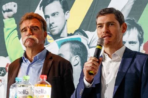 Muenchen, Deutschland, 21.11.2018, Pressekonferenz, 50 Tage bis zur Handball-WM 2019 Heiner Brand, Henning Fritz ( DeFodi507