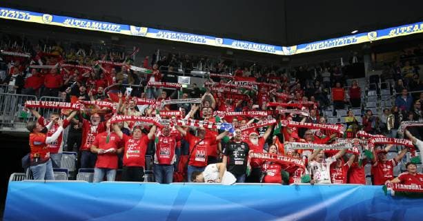 EHF Handball Champions League, Gruppenphase, 9. Spieltag: Rhein-Neckar Löwen - Telekom Veszprem HC am 21.11.2018 in der SAP-Arena in Mannheim (Baden-Württemberg), xmdx, 29-25 sieg fuer Telekom Veszprem, siegerjubel bei den ungarischen fans, Rhein-Neckar Löwen - Telekom Veszprem HC