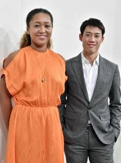 Naomi Osaka and Kei Nishikori Tennis players Naomi Osaka (L) and Kei Nishikori hold face-to-face talks in Nagoya, central Japan, on Nov. 24, 2018, for a TV program. 