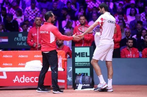Davis Cup final France - Croatia 25.11.2018., Lille, France - Pierre-Mauroy stadium, the final of Davis Cupa between France and Croatia. Match Lucas Pouille VS Marin Cilic. Zeljko Krajan, Marin Cilic  SanjinxStrukic PIXSELL