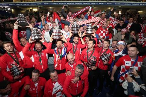Davis Cup final France - Croatia 25.11.2018., Lille, France - Pierre-Mauroy stadium, the final of Davis Cupa between France and Croatia. Match Lucas Pouille VS Marin Cilic. Croatia won Davis Cup. Zeljko Krajan, Ivan Dodig, Mate Pavic, Franko Skugor, Borna Coric, Marin Cilic  SanjinxStrukic PIXSELL