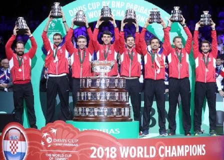 Sport Themen der Woche KW47 Sport Bilder des Tages Davis Cup final France - Croatia 25.11.2018., Lille, France - Pierre-Mauroy stadium, the final of Davis Cupa between France and Croatia. Match Lucas Pouille VS Marin Cilic. Croatia won Davis Cup, press conference PK Pressekonferenz after Zeljko Krajan, Marin Cilic, Borna Coric, Franko Skugor, Mate Pavic, Ivan Dodig, Viktor Galovic, Nikola Mektic  SanjinxStrukic PIXSELL