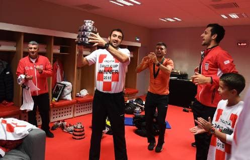Sport Bilder des Tages 2018 Davis Cup Final FRA v CRO Craotia Team Locker Room Marin Cilic and Borna Coric 2018 Davis Cup Final FRA v CRO