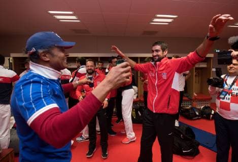 2018 Davis Cup Final FRA v CRO Yannick Noah (FRA) and Marin Cilic (CRO), Locker room 2018 Davis Cup Final FRA v CRO