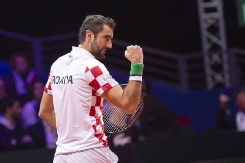 Sport Themen der Woche KW47 Sport Bilder des Tages (181126) -- LILLE, Nov. 26, 2018 (Xinhua) -- Marin Cilic of Croatia celebrates during the 4th match of the final of the Davis Cup against Lucas Pouille of France in Lille, France on Nov. 25, 2018. Marin Cilic won 3-0, making Croatia claim the title by 3-1. (Xinhua Eugene Pradier) (SP)FRANCE-LILLE-TENNIS-DAVIS CUP-FINAL-4TH MATCH 