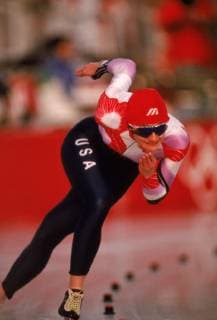 Bonnie Blair (gold) 500m, women s Speed skating Eisschnelllauf Albertville France, Olympics 1992.,  Copyright: JosexAzel