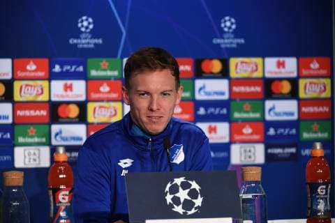 26.11.2018, xmeix, Fussball UEFA Champions League, TSG 1899 Hoffenheim, PK mit Abschlusstraining, emspor, v.l. Hoffenheims Trainer Julian Nagelsmann (TSG 1899 Hoffenheim) (DFL DFB REGULATIONS PROHIBIT ANY USE OF PHOTOGRAPHS as IMAGE SEQUENCES and or QUASI-VIDEO) Sinsheim