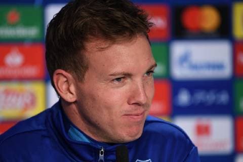 26.11.2018, xmeix, Fussball UEFA Champions League, TSG 1899 Hoffenheim, PK mit Abschlusstraining, emspor, v.l. Hoffenheims Trainer Julian Nagelsmann (TSG 1899 Hoffenheim) (DFL DFB REGULATIONS PROHIBIT ANY USE OF PHOTOGRAPHS as IMAGE SEQUENCES and or QUASI-VIDEO) Sinsheim