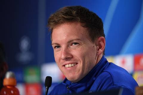 26.11.2018, xmeix, Fussball UEFA Champions League, TSG 1899 Hoffenheim, PK mit Abschlusstraining, emspor, v.l. Hoffenheims Trainer Julian Nagelsmann (TSG 1899 Hoffenheim) (DFL DFB REGULATIONS PROHIBIT ANY USE OF PHOTOGRAPHS as IMAGE SEQUENCES and or QUASI-VIDEO) Sinsheim