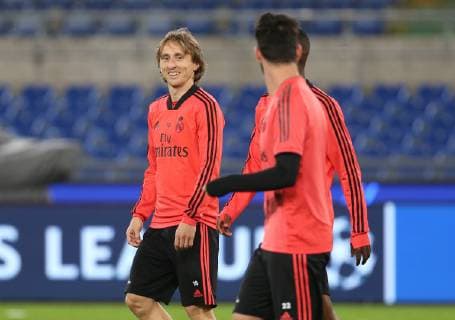 Entrenamiento del Real Madrid en el estadio Olímpico de Roma. En la imagen, Modric. Real Madrid practice session at the Olimpico stadium of Rome. In this picture, Modric. 