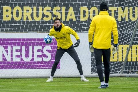 Fußball: 1. Bundesliga, Saison 2018 2019, Abschlusstraining von Borussia Dortmund vor dem Champions-League-Spiel gegen Brügge am 27.11.2018 in Dortmund (Nordrhein-Westfalen). Dortmunds Torhueter Roman Bürki Buerki beim Torwarttraining. Copyright: xKirchner DavidxInderliedx