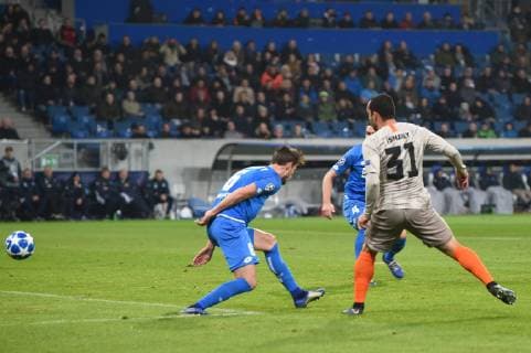 27.11.2018, xmeix, Fussball UEFA Champions League, TSG 1899 Hoffenheim - FC Shakhtar Donetsk, emspor, v.l. Das 0:1 fuer Donetsk durch Ismaily (Schachtar Donezk) gegen Havard Nordveit (TSG 1899 Hoffenheim) (DFL DFB REGULATIONS PROHIBIT ANY USE OF PHOTOGRAPHS as IMAGE SEQUENCES and or QUASI-VIDEO) Sinsheim