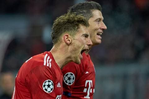 Munich, Germany 27.11.2018, UEFA Champions League - 2018 19 Season, Gruppenphase - Gruppe E - 5. Spieltag, FC Bayern Muenchen - Benfica Lissabon, jubelt, Torjubel zum 3:0 von Leon Goretzka (FCB) und Robert Lewandowski (FCB) ( DeFodi501
