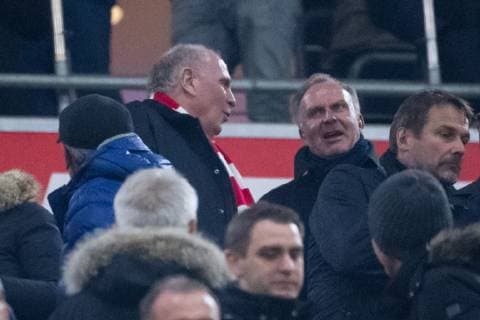27.11.2018, xkvx, Fussball UEFA Champions League, FC Bayern Muenchen - Benfica Lissabon emspor, v.l. Praesident Uli Hoeness (FC Bayern Muenchen)Karl-Heinz Rummenigge (FC Bayern Muenchen) (DFL DFB REGULATIONS PROHIBIT ANY USE OF PHOTOGRAPHS as IMAGE SEQUENCES and or QUASI-VIDEO) Muenchen