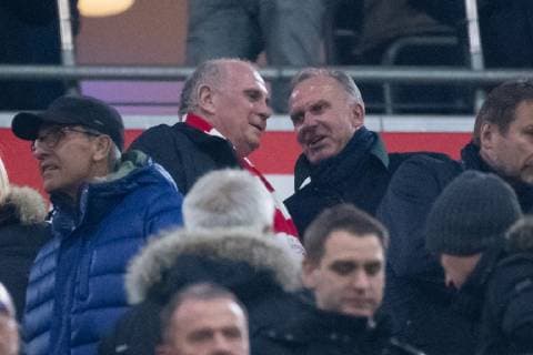 27.11.2018, xkvx, Fussball UEFA Champions League, FC Bayern Muenchen - Benfica Lissabon emspor, v.l. Praesident Uli Hoeness (FC Bayern Muenchen)Karl-Heinz Rummenigge (FC Bayern Muenchen) (DFL DFB REGULATIONS PROHIBIT ANY USE OF PHOTOGRAPHS as IMAGE SEQUENCES and or QUASI-VIDEO) Muenchen