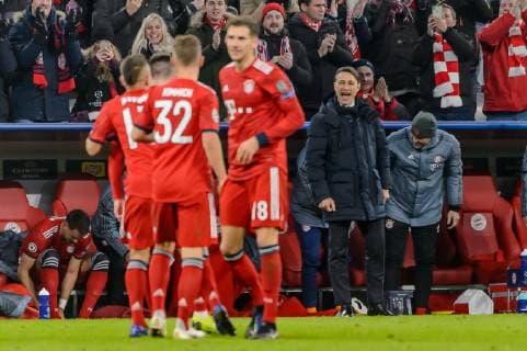 Munich, Germany 27.11.2018, UEFA Champions League - 2018 19 Season, Rueckrunde, Gruppenphase, Gruppe E, 5. Spieltag, FC Bayern Muenchen - SL Benfica Lissabon, Trainer Niko Kovac (FCB) jubelt zum Tor von Franck Ribery (FCB) ( DeFodi527