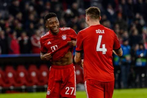 Munich, Germany 27.11.2018, UEFA Champions League - 2018 19 Season, Rueckrunde, Gruppenphase, Gruppe E, 5. Spieltag, FC Bayern Muenchen - SL Benfica Lissabon, David Alaba (FCB) lacht, lachen ( DeFodi527