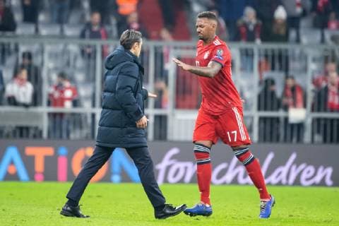 27.11.2018, xkvx, Fussball UEFA Champions League, FC Bayern Muenchen - Benfica Lissabon emspor, v.l. Trainer Niko Kovac (FCB - FC Bayern Muenchen), Jerome Boateng (FCB - FC Bayern Muenchen) (DFL DFB REGULATIONS PROHIBIT ANY USE OF PHOTOGRAPHS as IMAGE SEQUENCES and or QUASI-VIDEO) Muenchen
