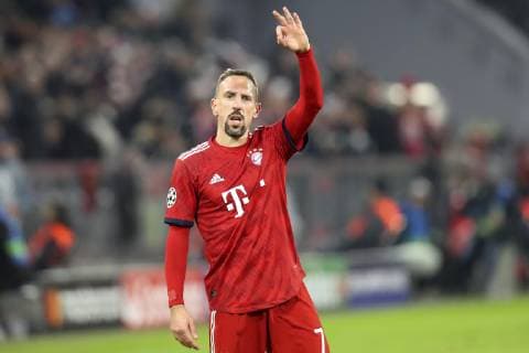 27.11.2018, Fussball UEFA Champions League 2018 2019, Gruppenphase, 5.Spieltag, FC Bayern München - Benfica Lissabon, in der Allianz-Arena München. Franck Ribery (FC Bayern München) Torjubel.