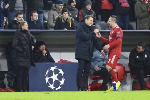 FC Bayern Muenchen vs. Benfica Lissabon, Allianz Arena Muenchen. 27.11.2018 Im Bild: Robert Kovac, Franck Ribery Â