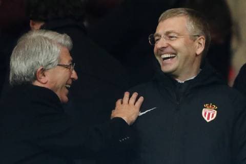 MADRID, SPAIN â€“ NOVEMBER 28, 2018: AS Monaco president Enrique Cerezo (L) and owner Dmitry Rybolovlev at their team s 2018 19 UEFA Champions League Group A Round 5 football match against Atletico Madrid at Madridâ€™s Wanda Metropolitano. Stanislav Krasilnikov TASS  TS099284