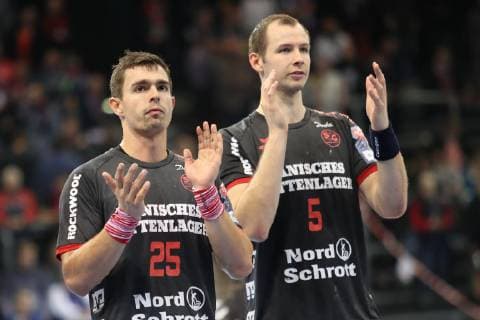 SG Flensburg-Handewitt vs MOL-Pick Szeged, Handball, EHF Champions League Gruppenphase, 28.11.18 Rasmus Lauge Schmidt (SG Flensburg-Handewitt, 25), Simon Hald Jensen (SG Flensburg-Handewitt, 05)