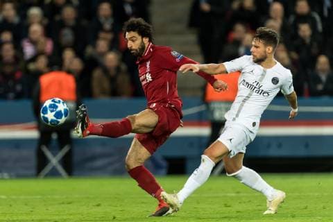 (L-R) Mohamed Salah of Liverpool FC, Juan Bernat of Paris Saint-Germain during the UEFA Champions League group C match between Paris St Germain and Liverpool FC at the Parc des Princes on November 28, 2018 in Paris, France UEFA Champions League 2018 2019 xVIxVIxImagesx xGerritxvanxKeulenxIVx 12919676