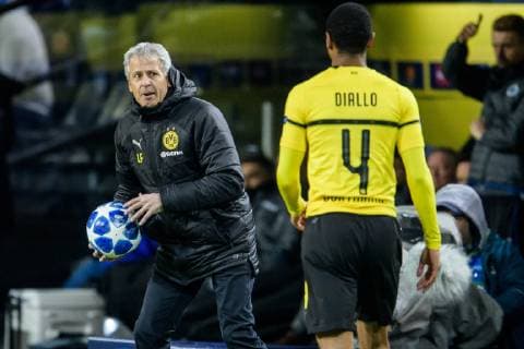 Trainer Lucien Favre (Borussia Dortmund) und Abdou Diallo (Borussia Dortmund 4) beim Champions League Spiel zwischen Borussia Dortmund und dem FC Bruegge am 26.11.2018, Borussia Dortmund vs FC Brugge, Champions League, 28.11.2018 Dortmund Copyright: xSchuelerx xEibnerx-xPressefotox EP_EER