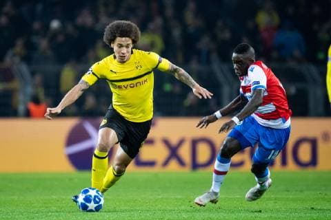 28.11.2018, xkvx, Fussball UEFA Champions League, Borussia Dortmund - Club Bruegge emspor, v.l. Axel Witsel (BVB Borussia Dortmund), Marvelous Nakamba (Club Bruegge) (DFL DFB REGULATIONS PROHIBIT ANY USE OF PHOTOGRAPHS as IMAGE SEQUENCES and or QUASI-VIDEO) Dortmund