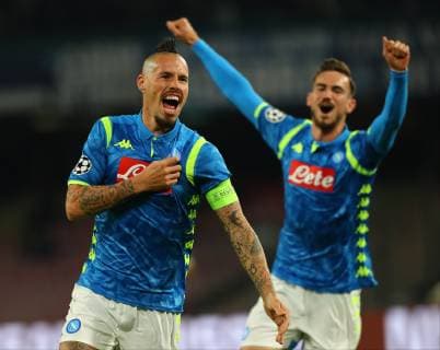 28th November 2018, Stadio San Paolo, Naples, Italy; UEFA Champions League football, Napoli versus Red Star Belgrade; Marek Hamsik of Napoli celebrates scoring in the 11th minute  ActionPlus12083769 NaFoto