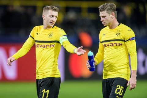Marco Reus (Borussia Dortmund 11) diskutiert mit Lukasz Piszczek (Borussia Dortmund 26) beim Champions League Spiel zwischen Borussia Dortmund und dem FC Bruegge am 26.11.2018, Borussia Dortmund vs FC Brugge, Champions League, 28.11.2018 Dortmund Copyright: xSchuelerx xEibnerx-xPressefotox EP_EER